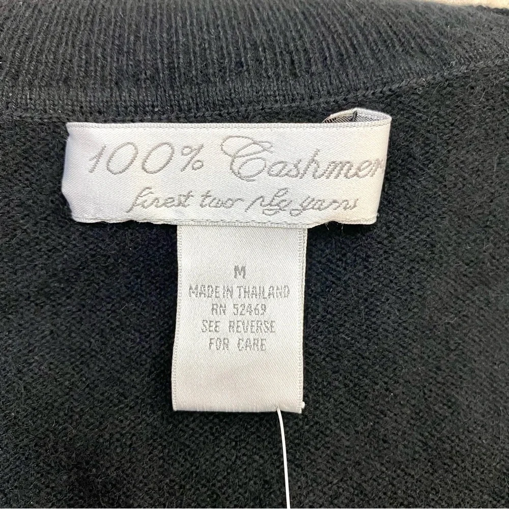 Cashmere Cut Off Sleeves Turtleneck Black Sweater - Picture 4 of 8